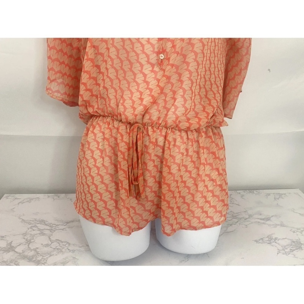 Alya Womens S Short Sleeve Top Orange Sheer Half Button Down Waist Tie B…​​ - Picture 2 of 5